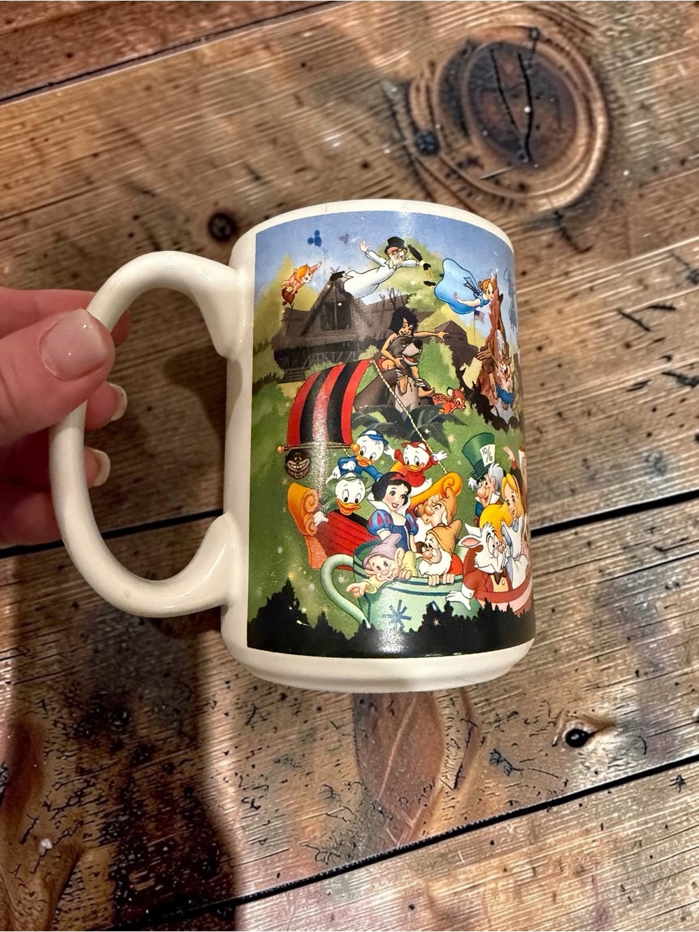 Vintage Disney Characters Mug Snow White Peter Pan Alice Wonderland Dopey retro